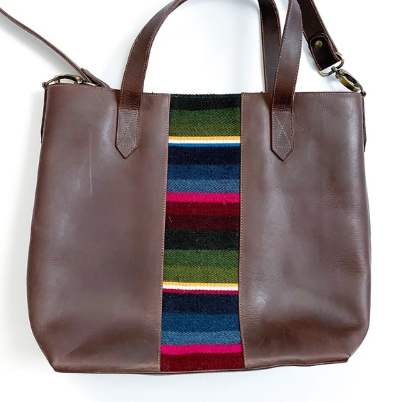 The White Yak Aztec Textile Brown Leather Tote Satchel with Strap - Picture 2 of 7